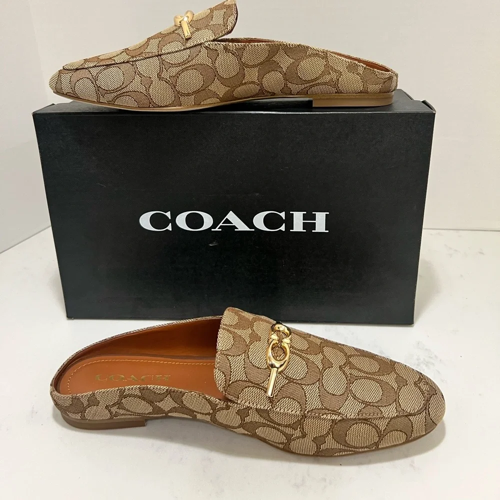Coach Tan Signature Loafers with Gold Accents - Picture 3 of 10